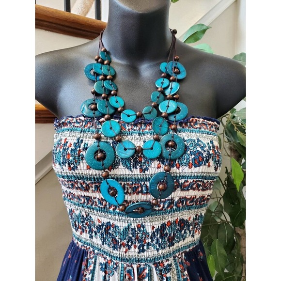 Angle Women's Blue & White 100% Rayon Off The Shoulder Long Maxi Dress Size XS - Picture 5 of 9